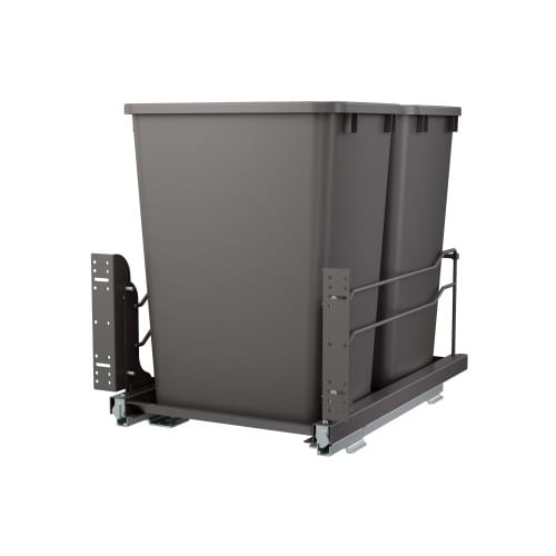 Rev-A-Shelf - Orion Gray Steel Bottom Mount Waste Pullout for 18in Full-Height Base - Double 35qt Bins - Undermount Soft Close Slides - Steel - 53WC-1835SCDM-213