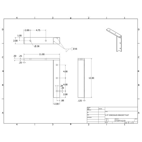 9 inch - Concealed Flat Bracket- White - A and M Hardware
