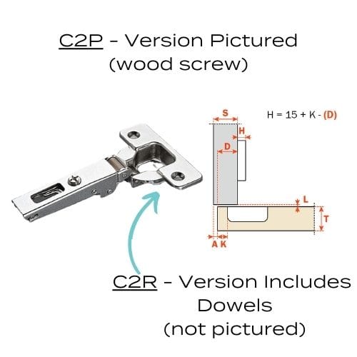 C2P6A99 - Hinge - 110 Degree - Full Overlay - Self Close-  Wood Screw - Nickel Finish - Salice