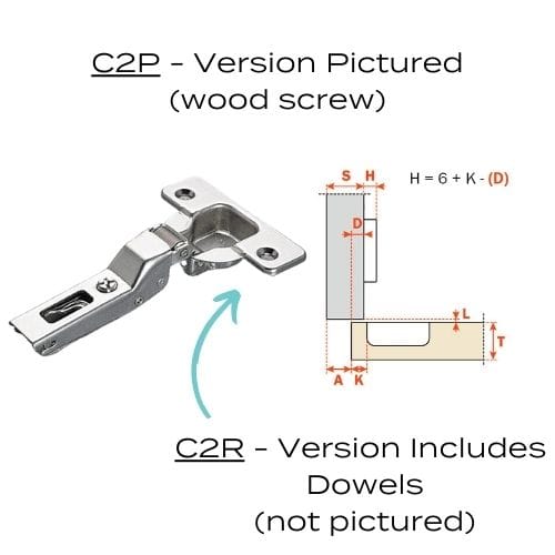 C2P6G99 - Hinge - 110 Degree - Half Overlay - Self Close - Wood Screw - Nickel Finish - Salice