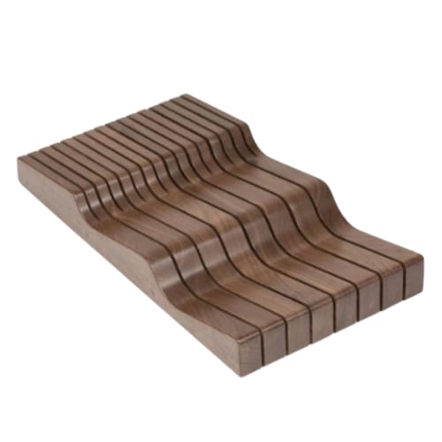 RIVWKB90PF - Riviera - Wave Knife Block - 9 3/8 inch x 16 7/8 inch x 2 1/8 inch - Walnut - Century Components