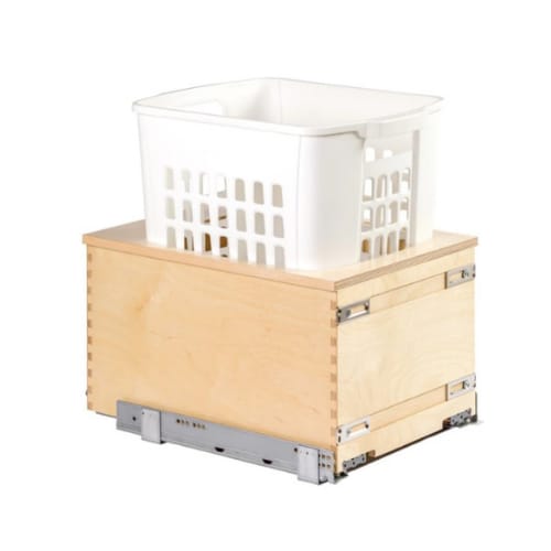 SIGBM115-34PF-18 - Single Vanity Waste Unit - 34qt White Bin - Bottom Mount - 12 inch Minimum Cabinet Opening Width - Prefinished Maple - Signature Series