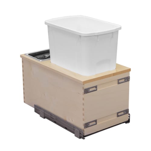 SIGBM115-50PF - Single Waste Unit - 50qt White Bin - Bottom Mount - 12 inch Minimum Cabinet Opening Width - Prefinished Maple - Signature Series