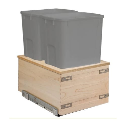 SIGBM145-50PF - Double Waste Unit - 50qt White Bins - Bottom Mount - 15 inch Minimum Cabinet Opening Width - Prefinished Maple - Pack of 8 - Signature Series