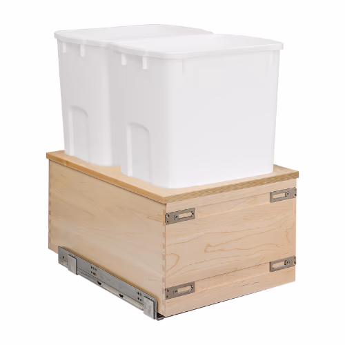 SIGBM175-50PF - Double Waste Unit - 50qt White Bins - Bottom Mount - 18 inch Minimum Cabinet Opening Width - Prefinished Maple - Signature Series