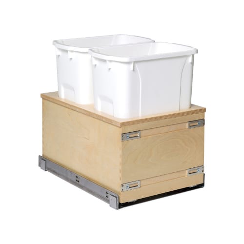 SIGBM175-34PF-MVTO - Double Waste Unit - 34qt White Bins - Bottom Mount - 18 inch Minimum Cabinet Opening Width Prefinsihed Maple - Touch to Open - Signature Series
