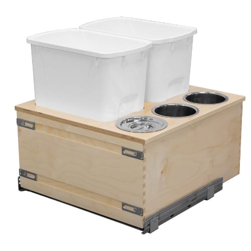 SIGBM200-50PF - Double Waste Unit - 50qt White Bins - Bottom Mount - 20 3/8 inch x 21.5 inch x 19 5/8 inch - Maple - Signature Series