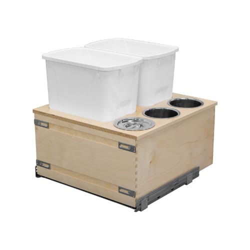 SIGBM200-34PF - Double Waste Unit - 34qt White Bins - Three 2 qt canisters on right side - Bottom Mount - 21 inch Minimum Cabinet Opening Width - Prefinished Maple - Signature Series