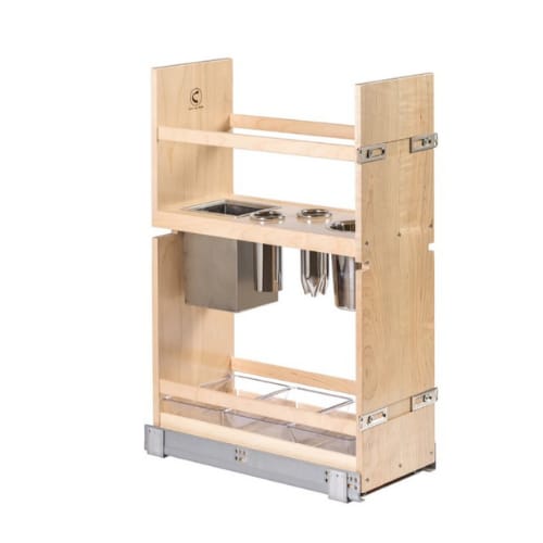 SIGBO100PF-18 - Vanity Base Organizer - One Adjustable Shelf and Six Small Poly Trays - 10.5 inch Minimum Cabinet Opening Width - Prefinished Maple - Signature Series