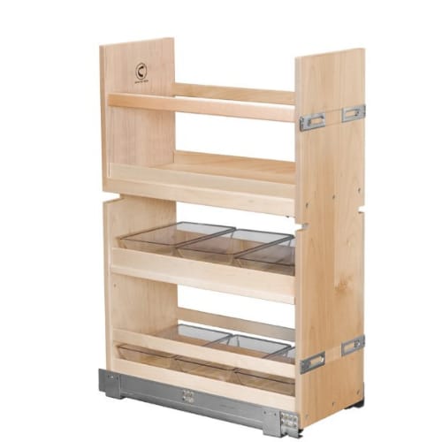 SIGBO85PF-18 - Vanity Base Organizer - One Adjustable Shelf and Six Small Poly Trays - 10.5 inch Minimum Cabinet Opening Width - Prefinished Maple - Signature Series