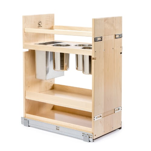SIGKBI115PF - Canister Organizer - Three 1.25qt Canisters and Knife Block Insert - 12 inch Minimum Cabinet Opening Width - Prefinished Maple - Signature Series