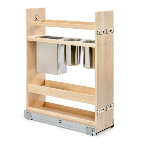 SIGKBI70PF - Canister Organizer -Two Canisters and Knife Block Insert - 7.5 inch Minimum Cabinet Opening Width - Prefinished Maple - Signature Series