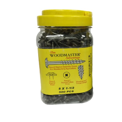Deerwood Fasteners - Round Washer - Assembly Screw - 8 x 3 - WoodMaster - Recex - Square/Phillips Combo Drive - Lube - Jar of 125