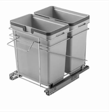 QPAM15228CR - Double Trash Bin Pull-Out - 15 Inches wide - 32 quart - Chrome Wire - Salice