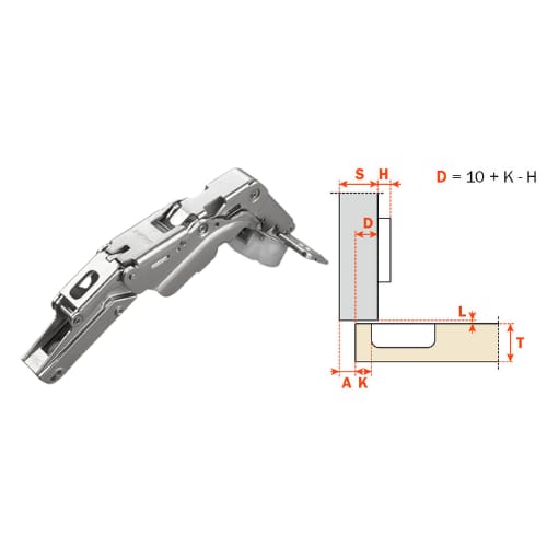 C2RKDE9 - Hinge - 155 Degree - 1/2 Inch Overlay - Soft Close - Dowels - 0 Protrusion - Nickel Finish - Salice