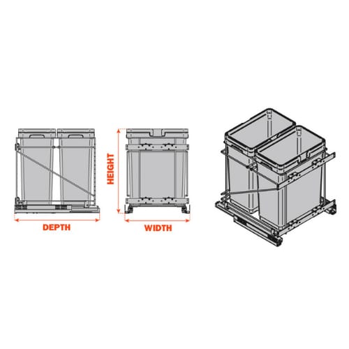 QPAM18228CR - Double Trash Bin Pull-Out - 18 Inches wide - 32 quart - Chrome Wire - Salice