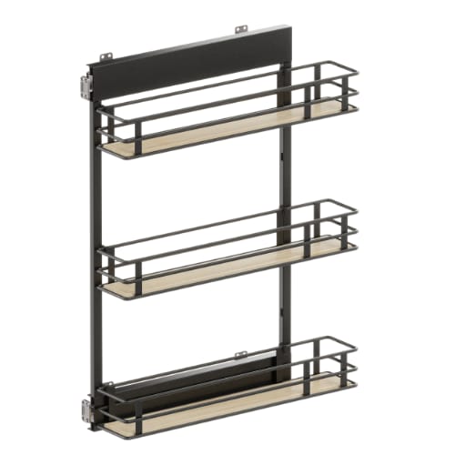 90092000142 - VS SUB - Scalea - H3 - Base Cabinet Pull Out - Fits 9 Inch Cabinet - Side Mount - 3 Trays - Lava with Maple Trays - Vauth Sagel