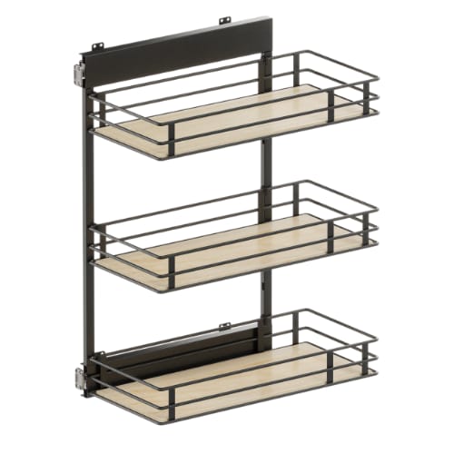90092000172 - VS SUB - Scalea - H3 - Base Cabinet Pull Out - Fits 15 Inch Cabinet - Side Mount - 3 Trays - Lava with Maple Trays - Vauth Sagel